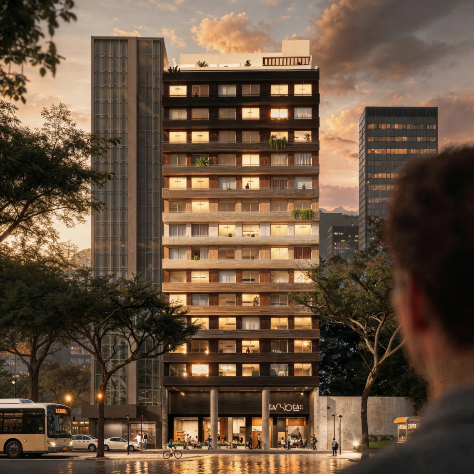 Imagem 3D do Edifício Carioca, projeto com vídeo humanizado por inteligência artificial