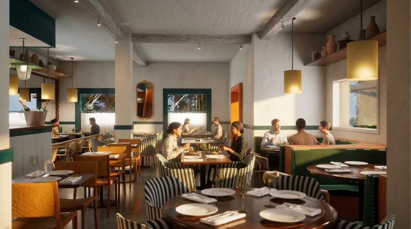 Render 3D do projeto Restaurante Posì Mozza & Mare 2026