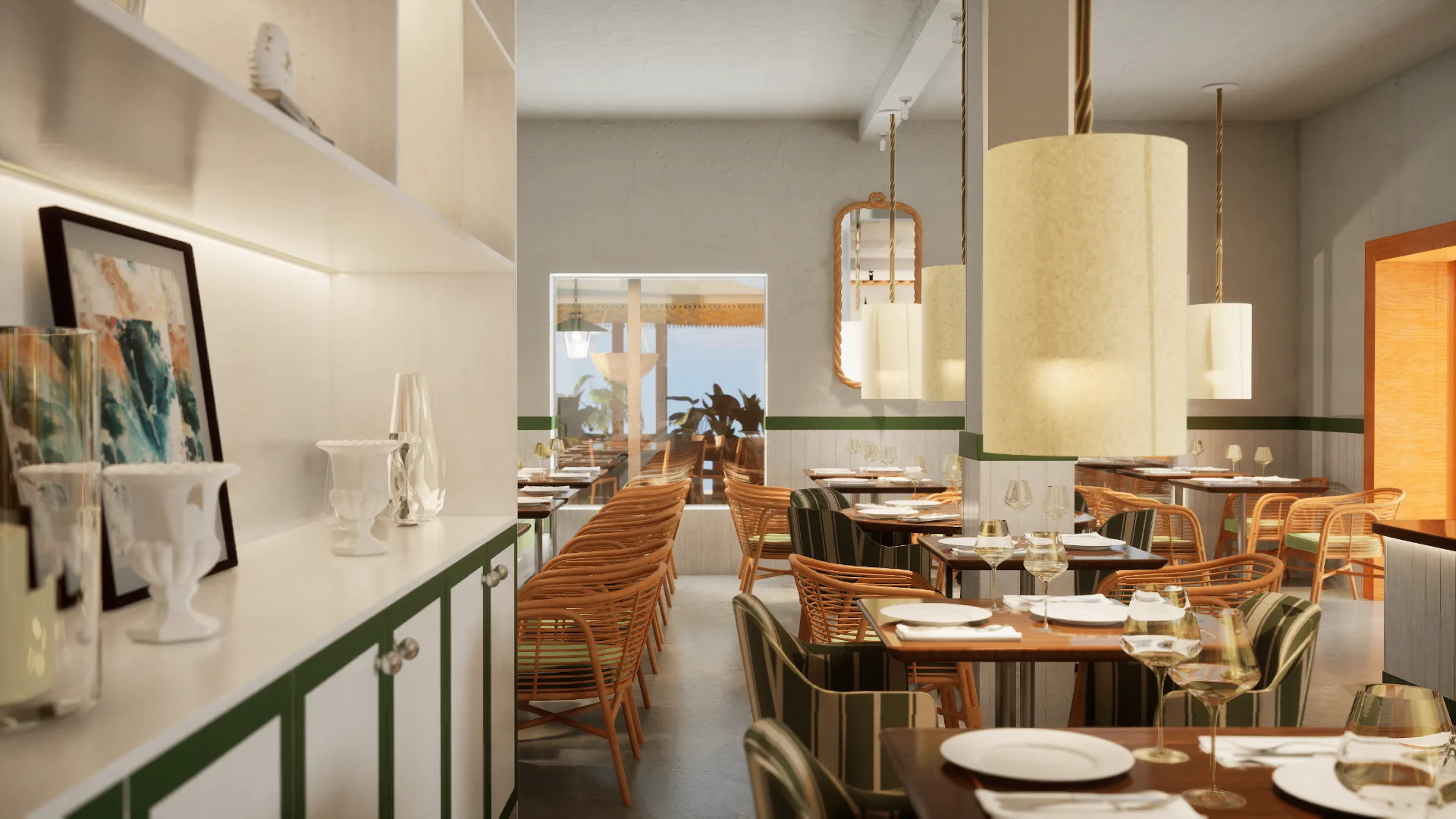 Detalhe do salão — Restaurante Posì Mozza & Mare 2025